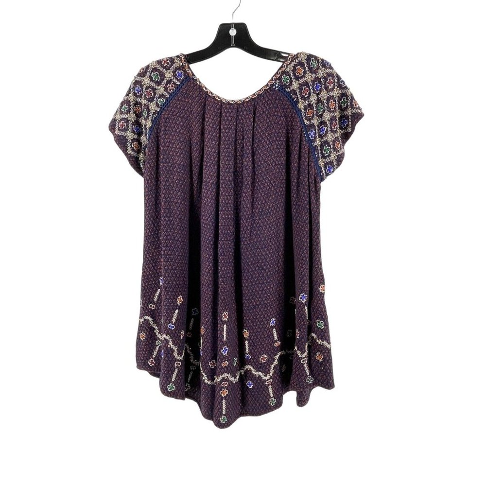 Free People Short Sleeve Embroidered Sequin Shirt Top Peasant Blouse Size XS - Picture 3 of 11